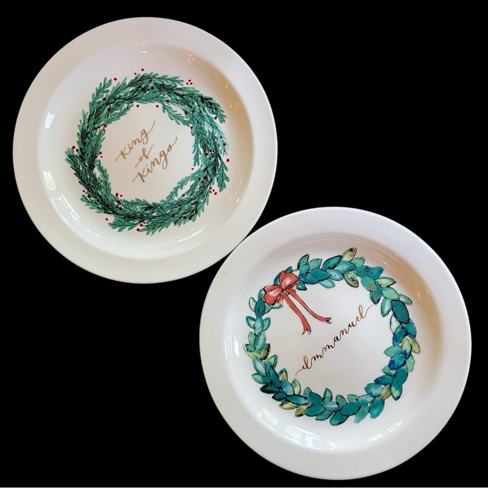 Set of 2 Mary & Martha Christmas Wreath  ‘NAME ABOVE ALL NAMES’ Dessert Plates